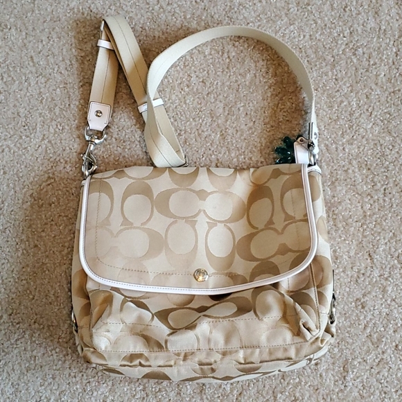 Coach messenger bag tan and cream canvas euc